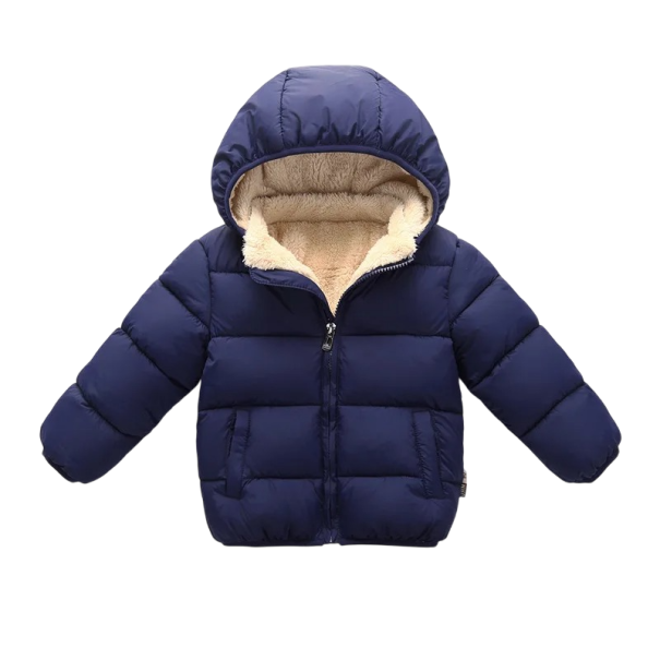 Giacca invernale per bambini con cappuccio e zip Unisex giacca invernale calda con tasche Cotone Lana Giacca confortevole e calda per ragazzi e ragazze blu scuro 9-12 mesi