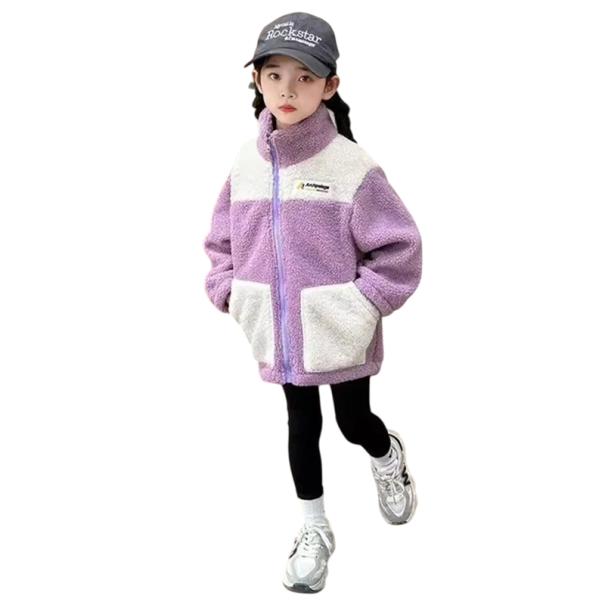 Giacca invernale per bambini con colletto alto Giacca calda per ragazze con zip e tasche Giacca invernale in cotone e poliestere per comfort al freddo viola 4