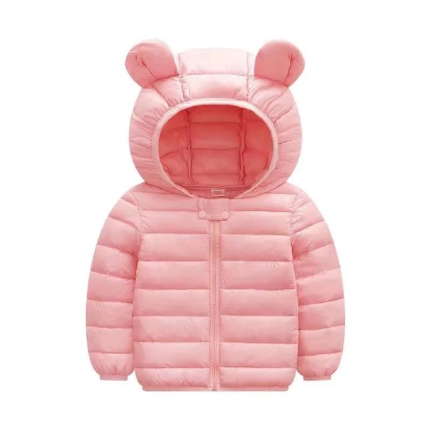 Giacca invernale per bambini unicolore con cappuccio Chiusura con zip e bottoni Giacca calda in poliestere per bambini Taglio rosa 3