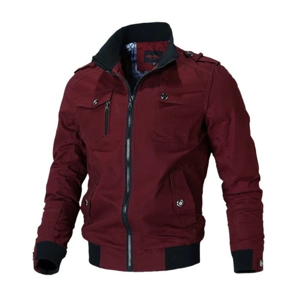 Giacca leggera da uomo con zip, polsini e tasche Giacca di transizione elegante con colletto per la città e per il tempo libero Cappotto primaverile rosso XS