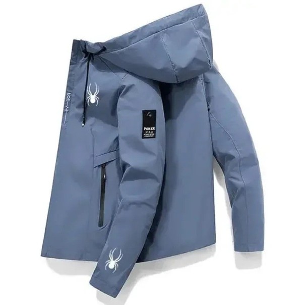 Giacca sportiva da uomo antivento con cappuccio e zip, motivo ragno, colletto O con tasche, POLIESTERE, vari blu XL