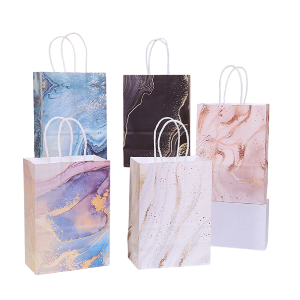 Gift Bags 5 pcs 21 x 15 x 8 cm Multicoloured with Gold Marble Pattern Kraft Paper with Handles for Birthdays and Weddings 1