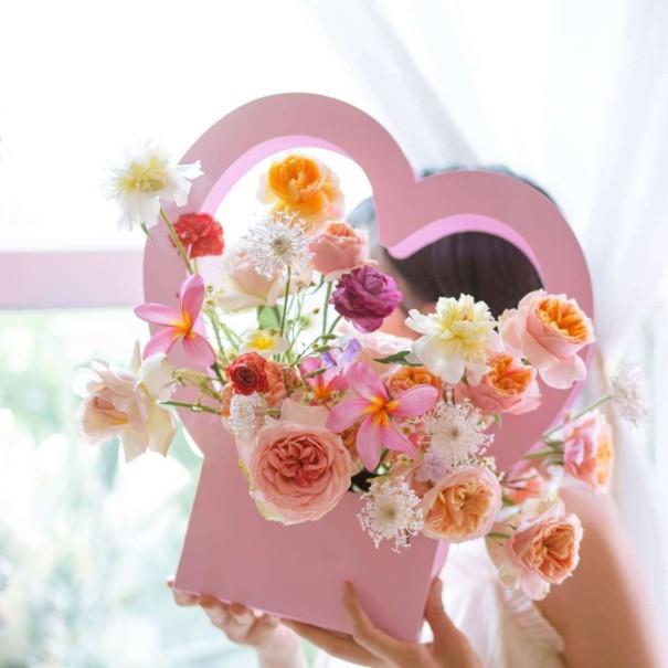 Gift Box for Bouquet with Heart 10 pcs pink