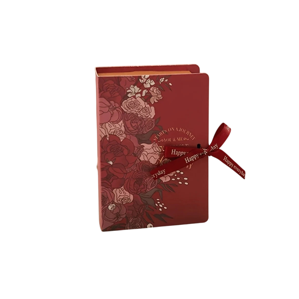 Gift Box in the Shape of a Book with Floral Motif 13 × 9 × 4.5 cm Paper Box for Jewellery, Sweets or Small Gifts red