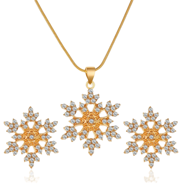 Gift Set for Women Necklace and Earrings in the Shape of a Snowflake gold
