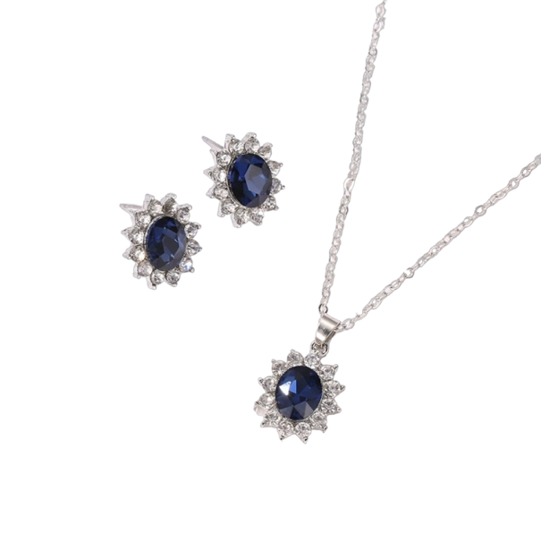 Gift Set for Women Necklace and Earrings with Blue Synthetic Sapphire 1