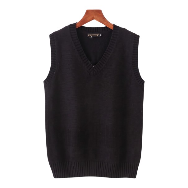 Gilet a maglia con scollo a V maglione senza maniche da indossare sopra la testa con bordi a coste e ampio orlo a coste unisex nero S