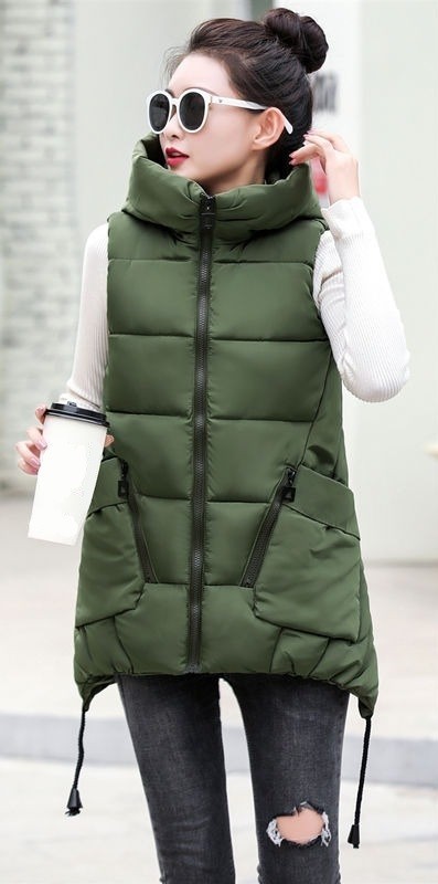 Gilet autunnale da donna verde militare XXL