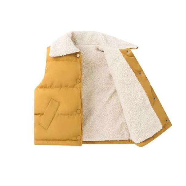 Gilet d'hiver en coton pour enfants avec col Gilet uni sans manches pour garçons et filles Avec poches et doublure en peluche Fermeture à pressions jaune 4