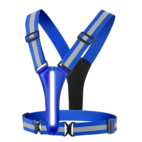 Gilet da corsa LED riflettente ricaricabile USB elastico per bambini e adulti Unisex gilet di sicurezza notturna per ciclismo 64–105 cm blu