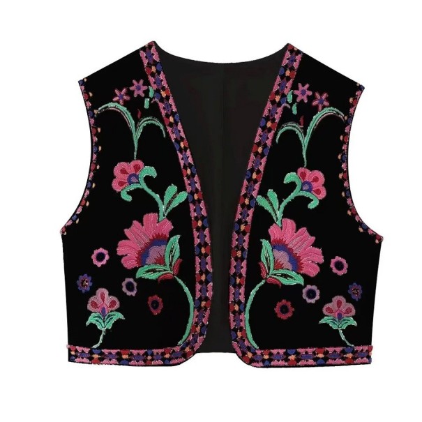 Gilet da donna con motivo floreale V148 nero S