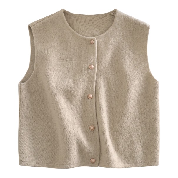 Gilet da donna in maglia con bottoni cardigan lavorato a maglia senza maniche con scollatura rotonda e chiusura a tutta lunghezza Beige XL