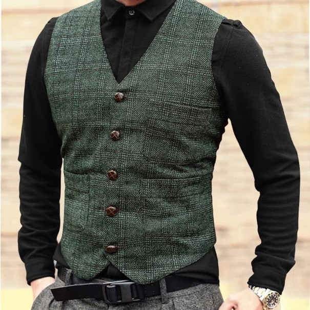 Gilet da uomo con bottoni verde scuro L