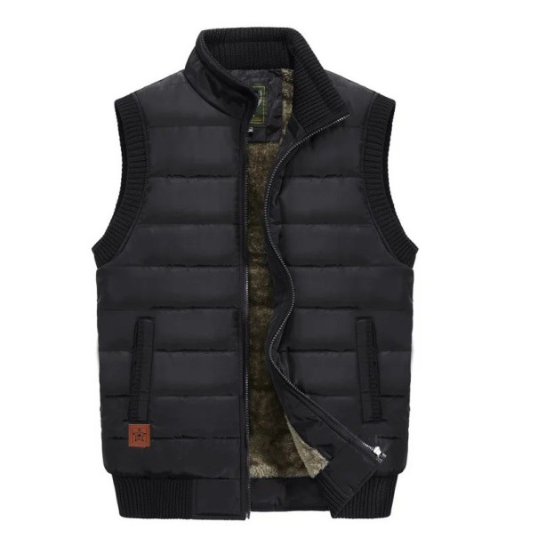 Gilet da uomo imbottito con pelliccia interna e tasche con colletto a zip in poliestere cotone per escursioni, lavoro all'aperto e uso quotidiano nero L