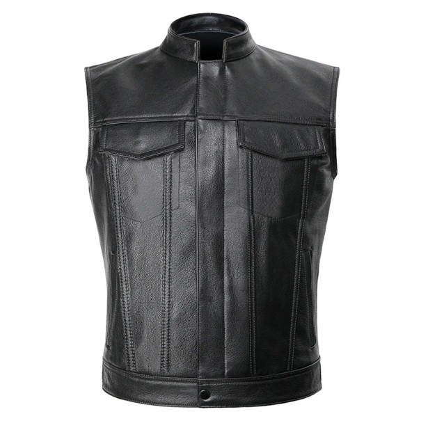 Gilet de motard pour homme en cuir PU noir uni pour la conduite à moto, style biker et usage quotidien XS