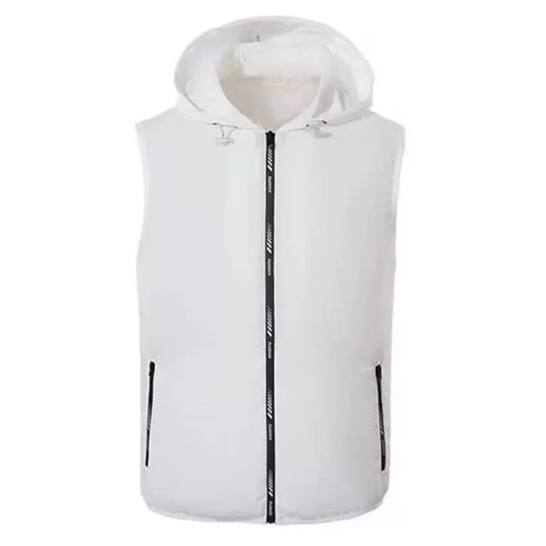 Gilet de sport pour homme avec capuche, léger, imperméable, avec fermeture éclair et poches, pour course en plein air, sans manches blanc L