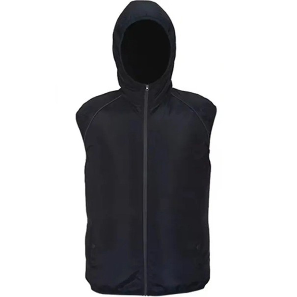 Gilet de sport pour homme avec capuche, léger, imperméable, avec fermeture éclair et poches, pour course en plein air, sans manches noir XXS