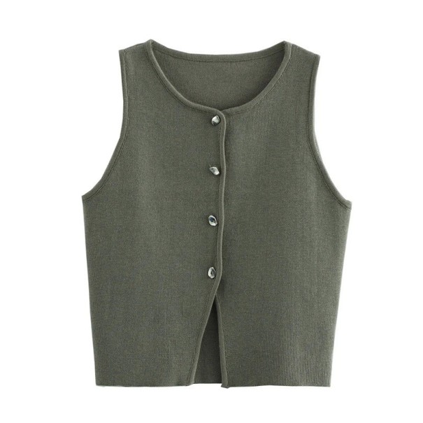 Gilet élégant pour femmes uni avec poches sur la poitrine Col rond Fermeture à boutons Tissu en polyester léger Plusieurs couleurs vert M