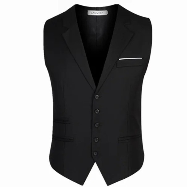 Gilet elegante da uomo con colletto a bottoni con tasche e taschino sul petto Gilet da cerimonia monocolore Vari colori Cotone Poliestere nero S