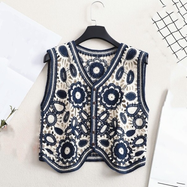 Gilet en tricot pour femmes P1950 bleu foncé