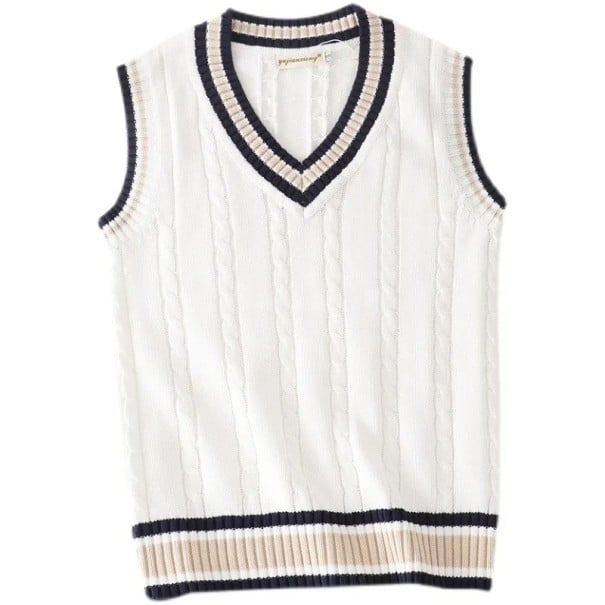 Gilet en tricot pour homme avec col en V en polyester et coton sans manches pour superposer sur une chemise, usage quotidien et style blanc XL