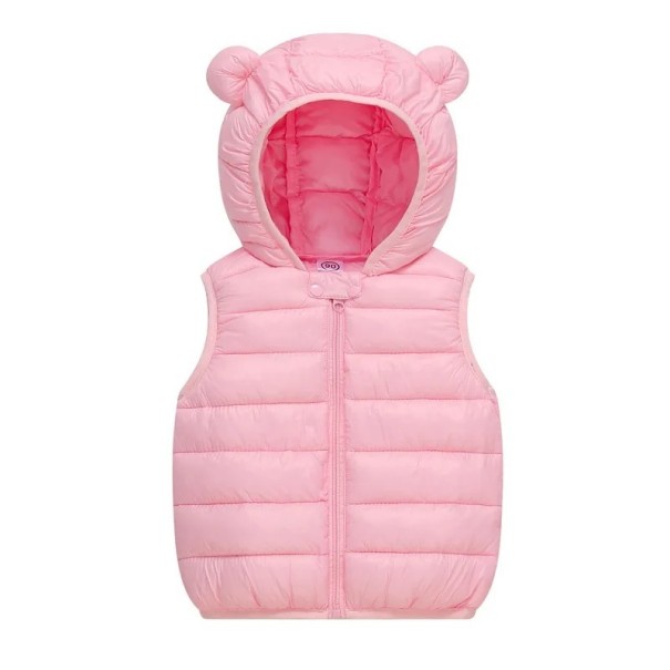 Gilet in piuma per bambini con cappuccio e orecchie Giacca calda in cotone per autunno e inverno per neonati e ragazze Gilet monocolore con zip in poliestere e cotone rosa 6