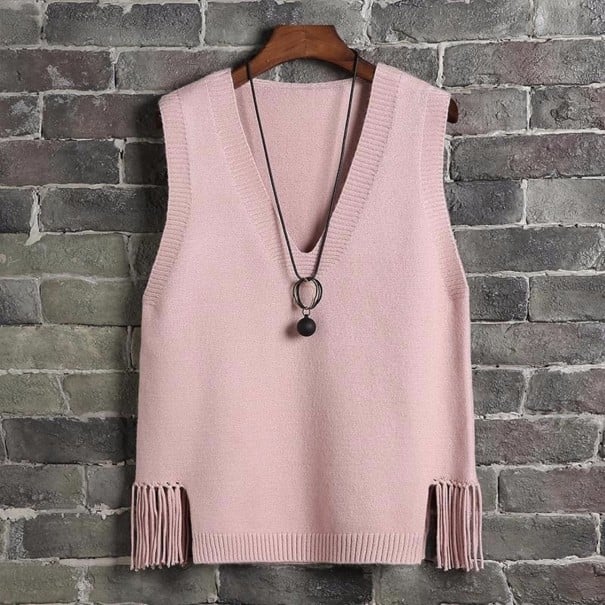 Gilet lavorato a maglia da donna con frange rosa