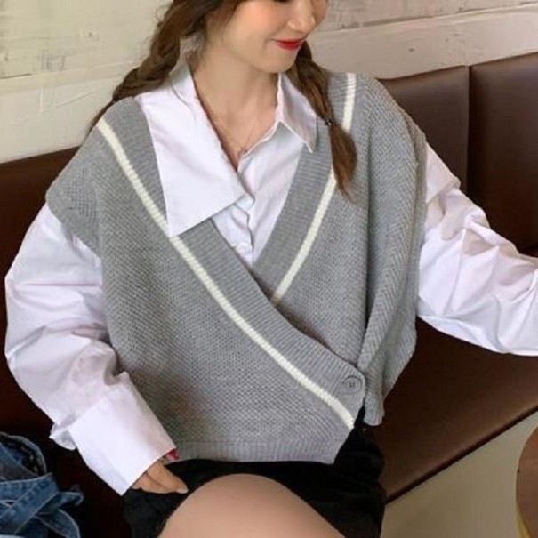 Gilet lavorato a maglia da donna P2399 grigio L