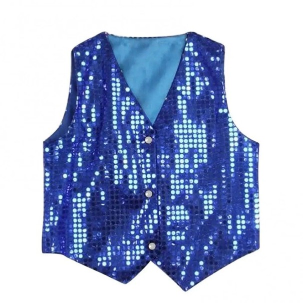 Gilet pailleté pour garçons et filles Costume de Street Dance Hip-hop Style brillant Col en V Gilet en coton et nylon uni pour spectacle de danse bleu 7