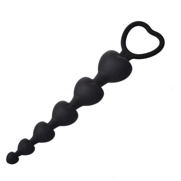 Giocattolo anale in silicone a forma di cuoricini per stimolazione sensuale con superficie liscia e design flessibile per il massimo comfort nero