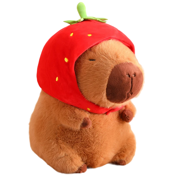 Giocattolo di peluche capybara con cappello di fragola Peluche capybara con fragola Giocattolo di peluche capybara Animale di peluche Decorazione 1