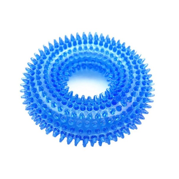 Giocattolo in gomma resistente per cani a forma di osso spinoso per la pulizia dei denti 10 cm colorato blu