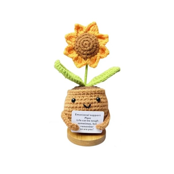 Girasole all'uncinetto per energia positiva 13 x 5 cm Decorazione fatta a mano Talismano a forma di girasole Regalo gioioso Decorazione in tessuto 1