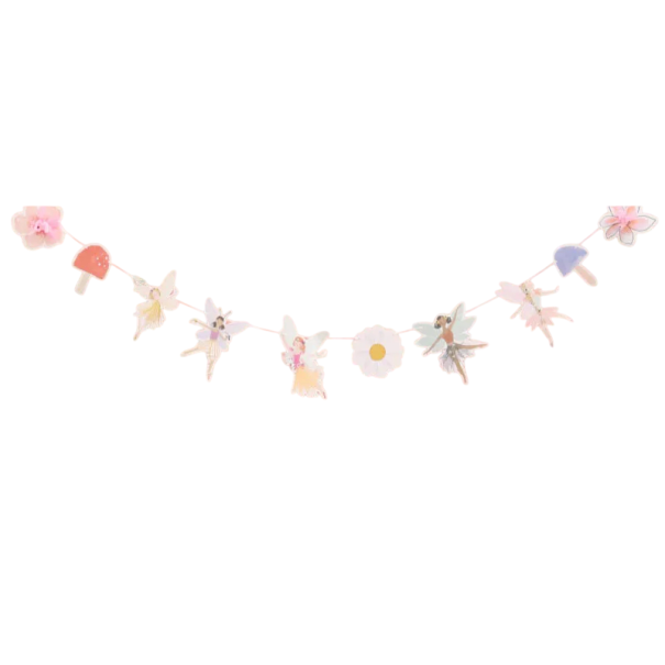 Girlanda decorativa de papel Fadas e flores Girlanda de festa suspensa para festa de crianças Decoração de aniversário para parede 1