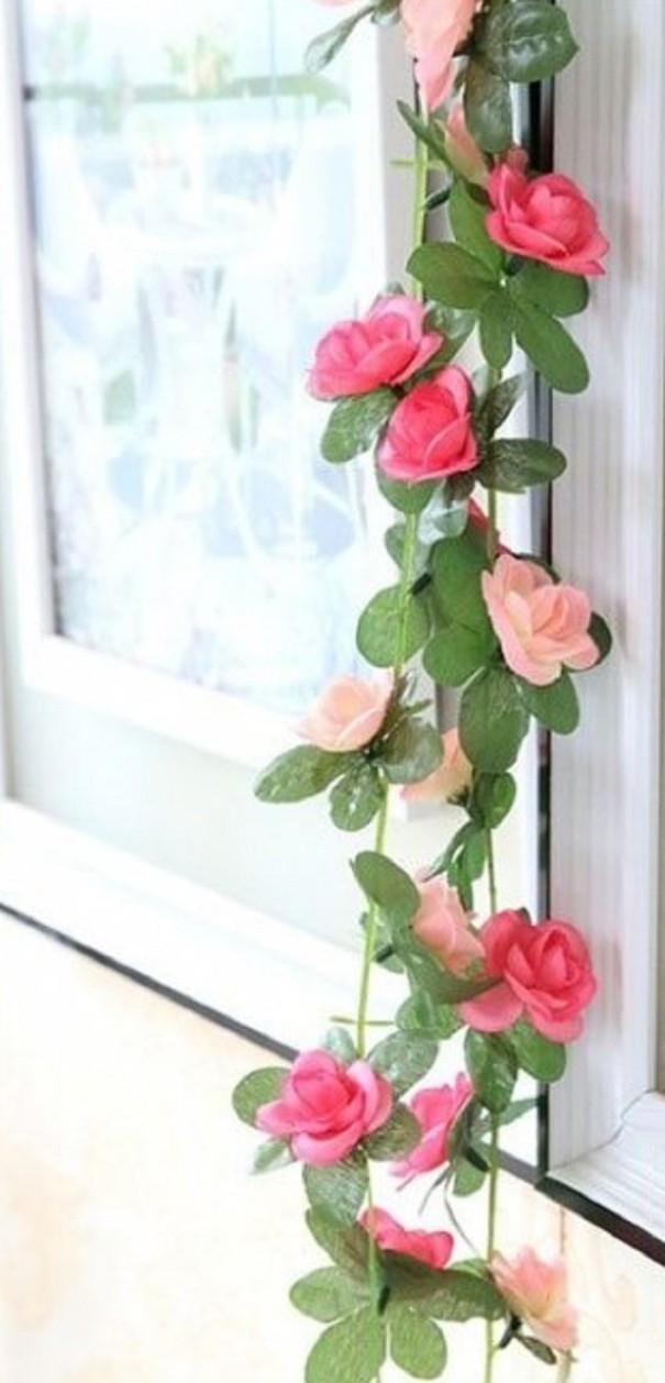 Girlanda ze sztucznych róż różowy