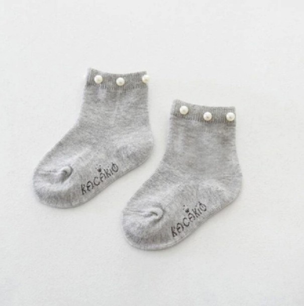 Girls' Ankle Socks with Pearls grey 0-2 years