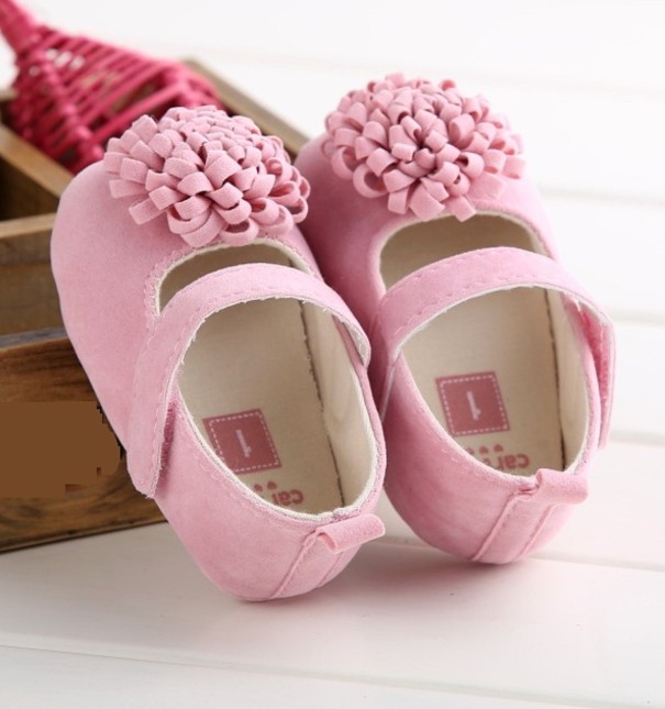 Girls' Booties with Flower A461 pink 0-6 months