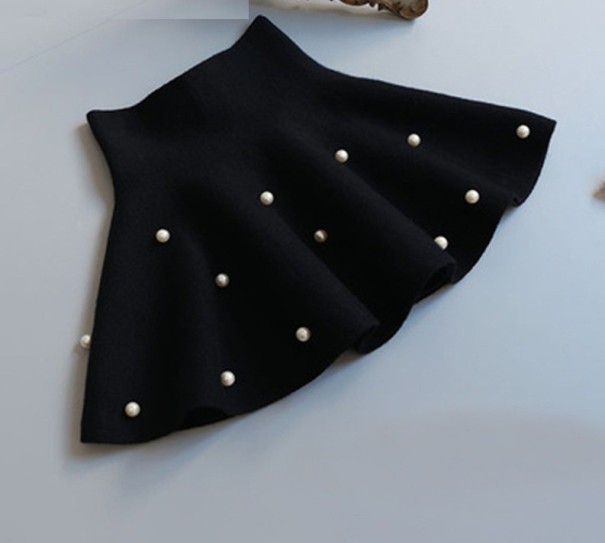 Girls' High-Waisted Skirt with Pearls black 6