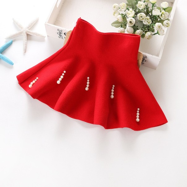 Girls' High-Waisted Skirt with Pearls J1277 red 6