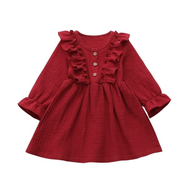 Girls' Long Sleeve Dress N94 burgundy 2