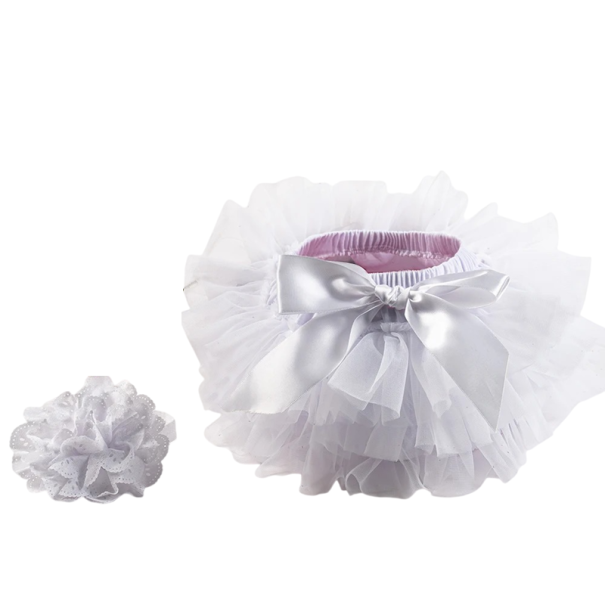 Girls' Plain Skirt with Ruching and Bow Lace Above the Knee Cotton Festive Skirt with Wrist Flower white 3-6 months