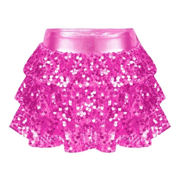 Girls' Plain Skirt with Ruching and Sequins Above the Knee Polyester Festive Sparkly Skirt for Girls pink 16