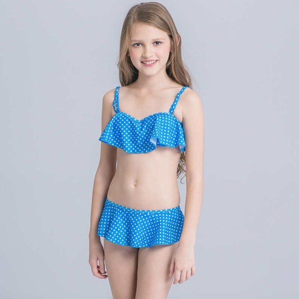 Girls' Ruffled Polka Dot Bikinis - Blue 34
