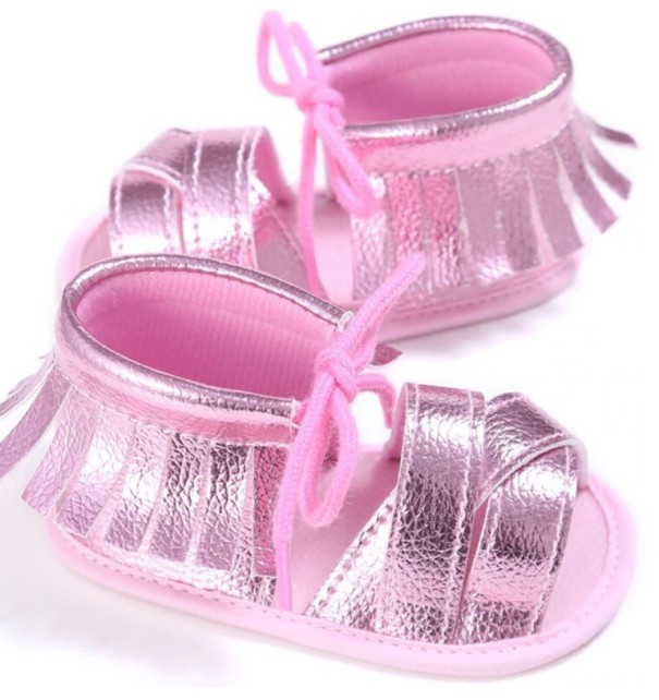 Girls' Sandals with Fringes pink 0-6 months