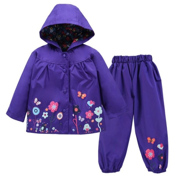 Girls' Waterproof Jacket and Trousers dark purple 2