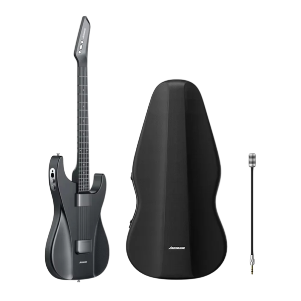 Gitara basowa elektryczna i akustyczna AeroBand z mikrofonem i futerałem Struny silikonowe Bezproblemowa gra Instrument edukacyjny Neutralny czarny