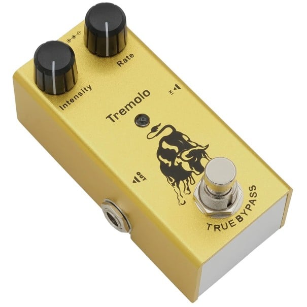 Gitarren Effektpedal Tremolo Gelb Metallgehäuse mit Reglern für Intensität und Rate TrueBypass für ein sauberes Signal Professionelles Gitarren Effekt