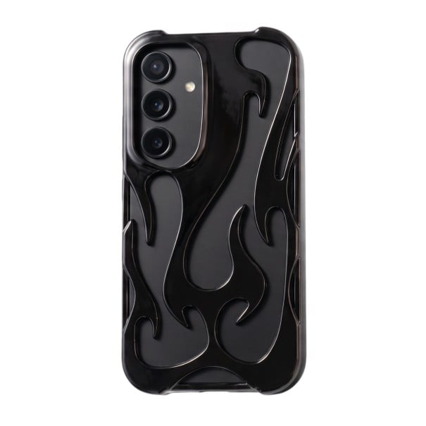 Glansigt skyddande skal för Samsung Galaxy A55 Hållbart design med lågor och hål Ram runt objektiven Upphöjda hörn Mobilskal för varje dag svart