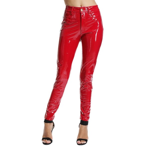 Glänzende Damenhose rot M