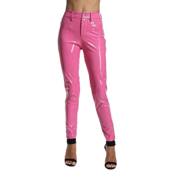 Glanzende damesbroek roze M